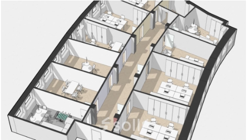 3D-Grundriss eines Büros in der Nüschelerstrasse 31, Zürich City, ideal für Unternehmen, die eine bürofläche mieten möchten.