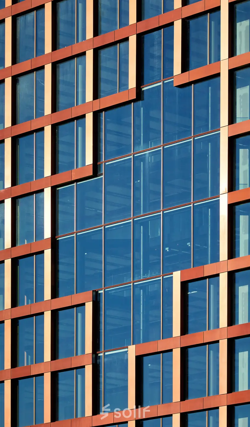Exterior view of the modern office building at H.J.E. Wenckebachweg 230-258 in Amsterdam Amstel Business Park featuring a contemporary glass facade. Ideal for office space rental with easy access and natural lighting.
