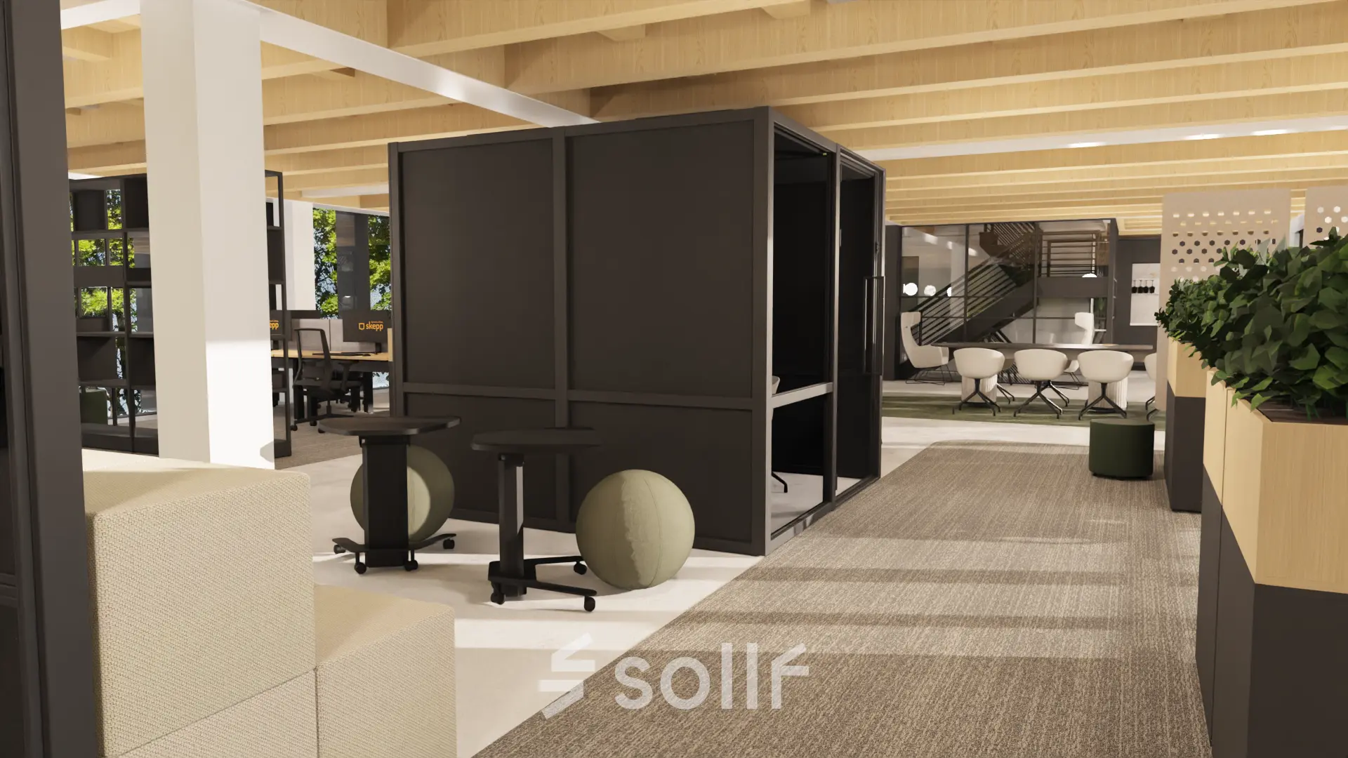 Stylish office space available for rent at Pieter Cornelisz. Hooftstraat 7 in Amsterdam Center, featuring modern furnishings and an open floorplan ideal for collaborative work.