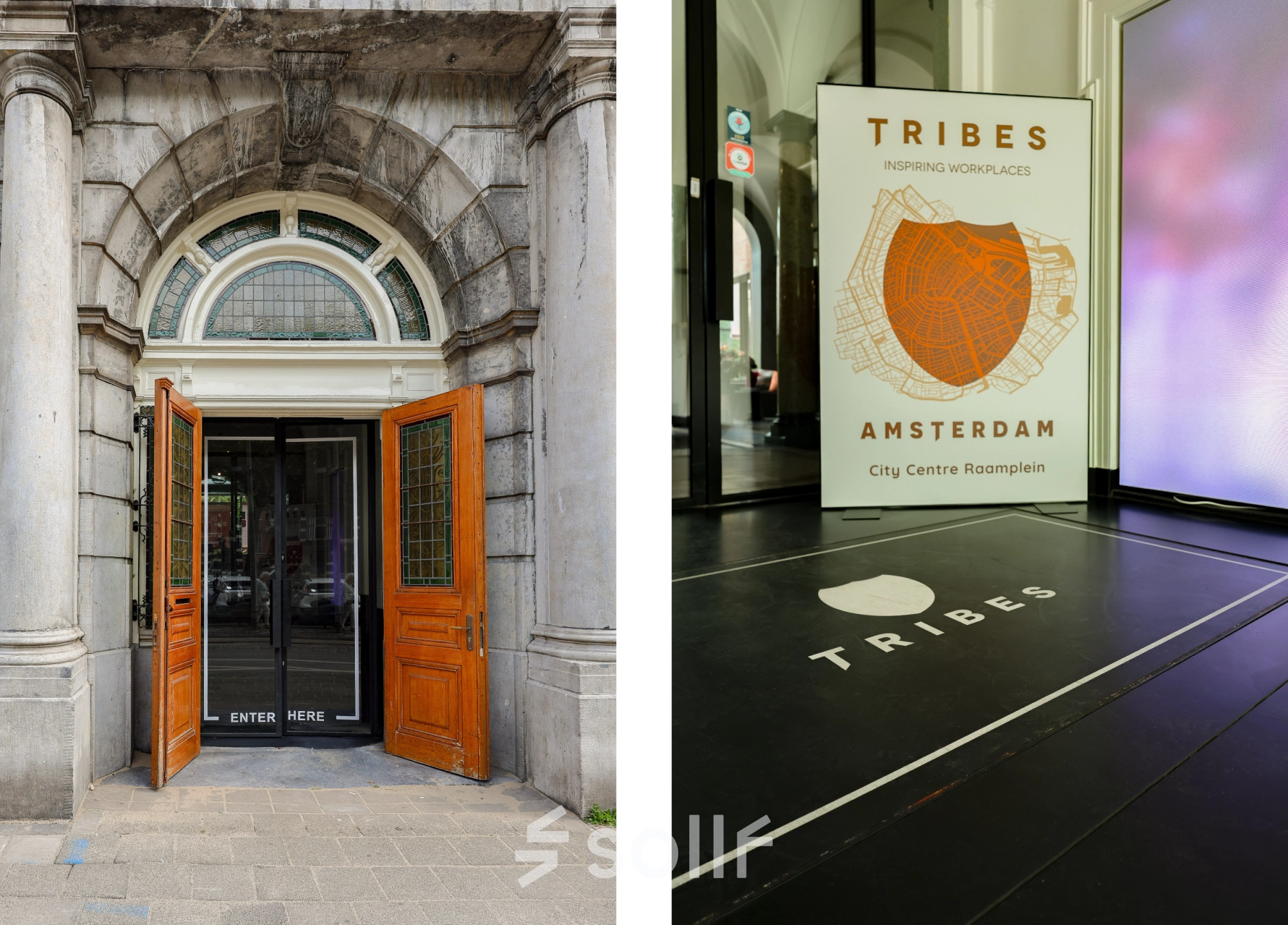 Exterior entrance of the office space located at Raamplein 1, Amsterdam Center, available for rent.