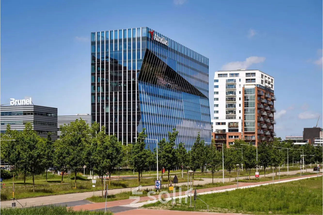 Exterior view of office buildings at David Ricardostraat 1, Amsterdam Riekerpolder, suitable for office space rental.