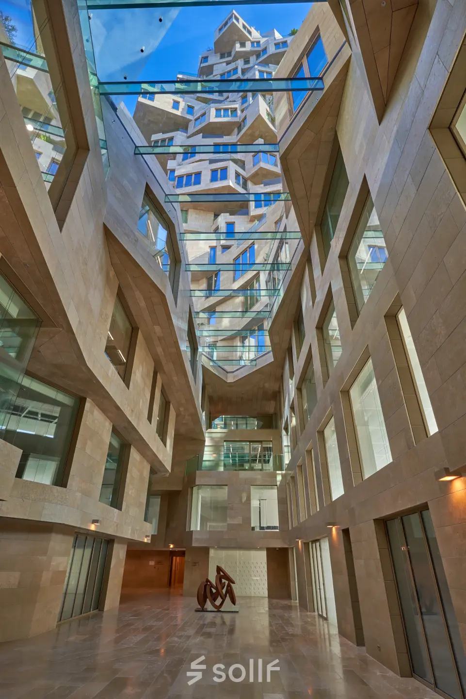 Interior view of an office building at Beethovenstraat 503, Amsterdam Zuidas, showcasing its modern architecture suitable for office space rental.