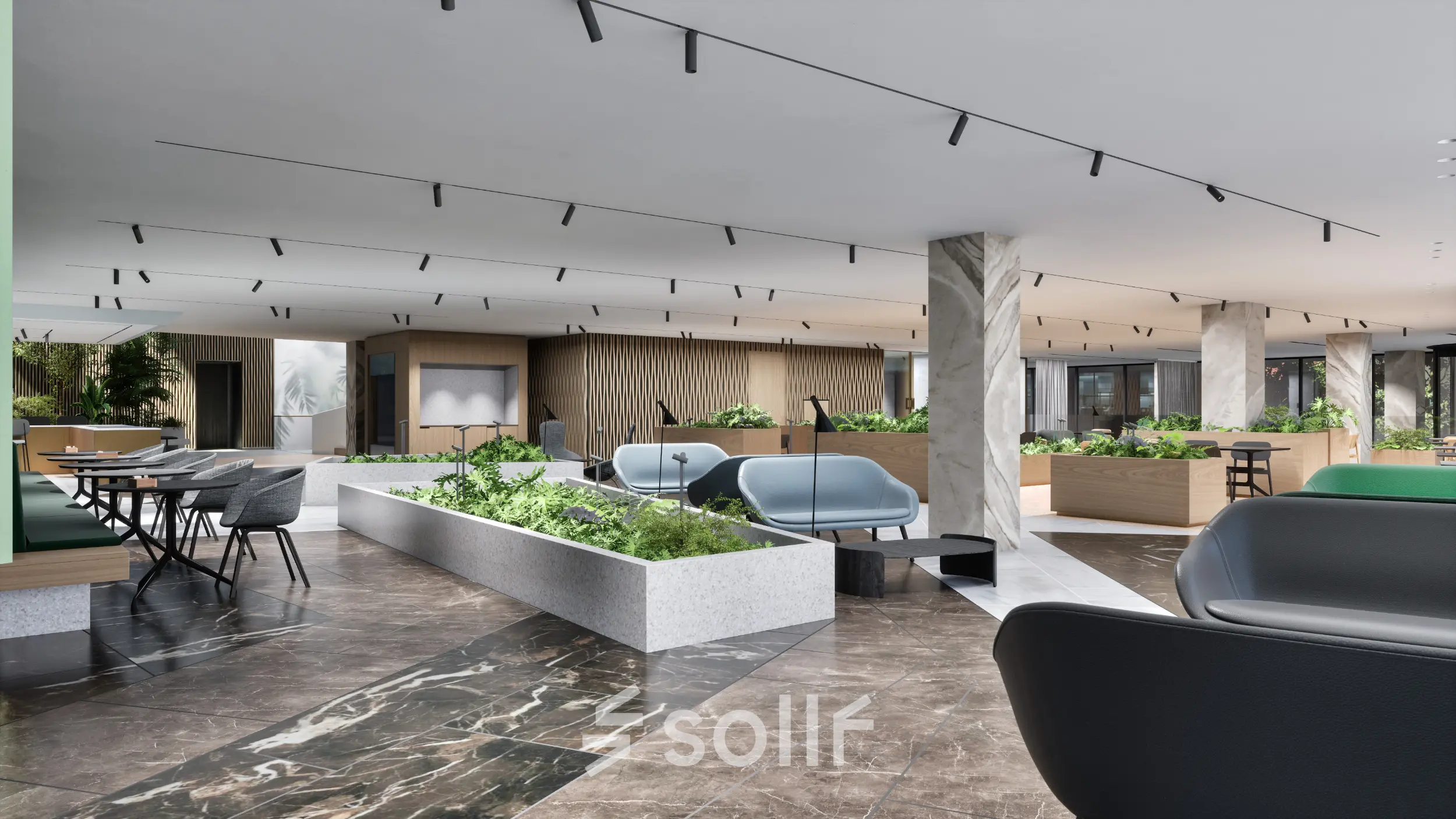 Elegant office space rental at Claude Debussylaan 80-134 in Amsterdam Zuidas, featuring modern furnishings and a spacious, open floorplan with natural light.