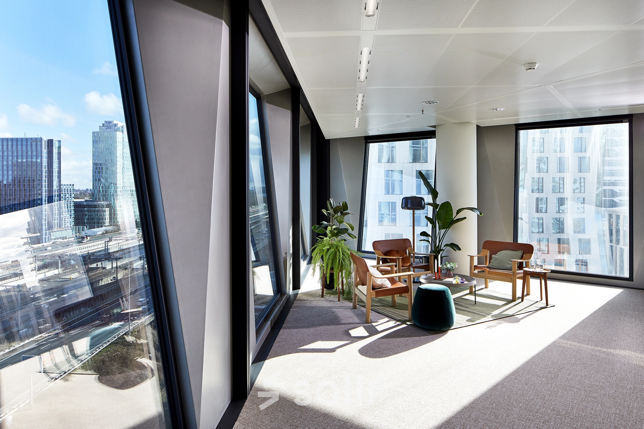 Bright office space located at Hildegard Von Bingenstraat 44 in Amsterdam Zuidas, featuring large windows and city views, ideal for rent office space or office space rental.