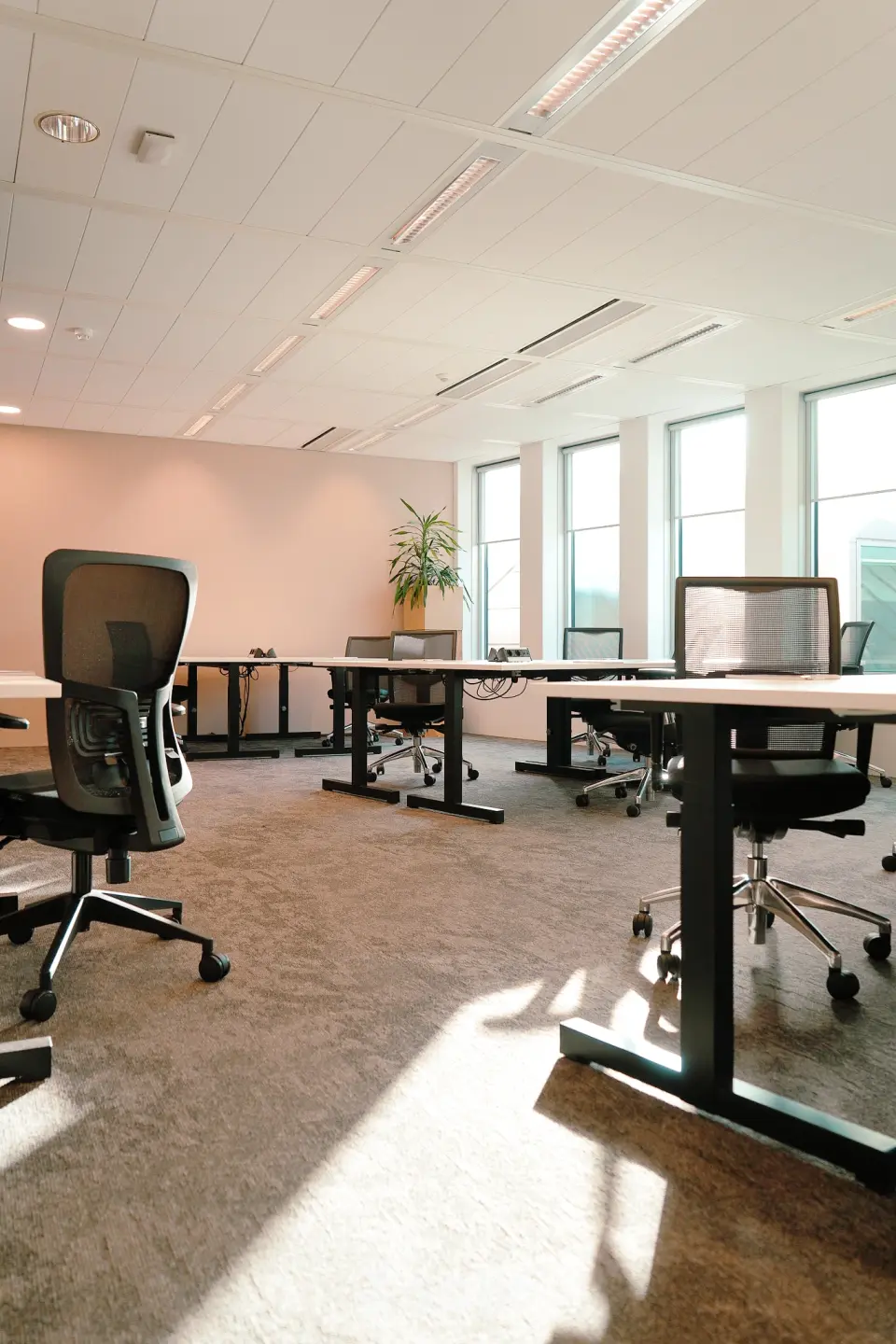 Bright office space available for rent at Jachthavenweg 109, Amsterdam Zuidas, with modern furnishings and large windows.