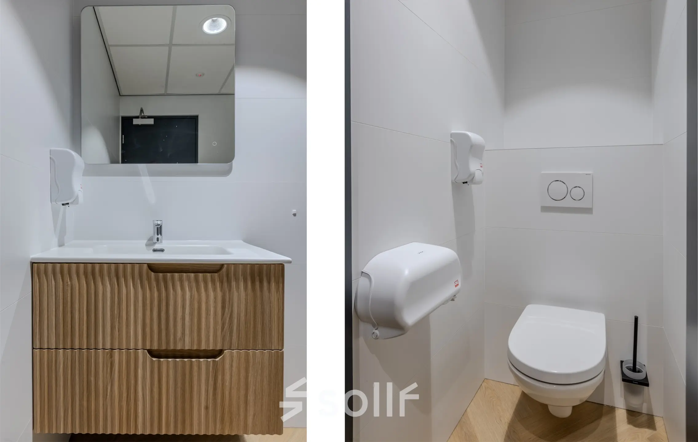 Modern restroom available in office space rental at Rijtuigweg 10, Bergen op Zoom, featuring sleek fixtures and minimalist decor.