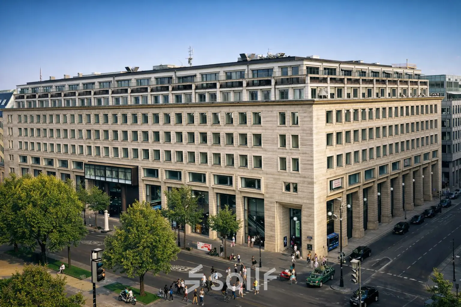 Exterior view of an office building located at Unter den Linden 21, Berlin Mitte, offering office space rental for businesses seeking a central location.
