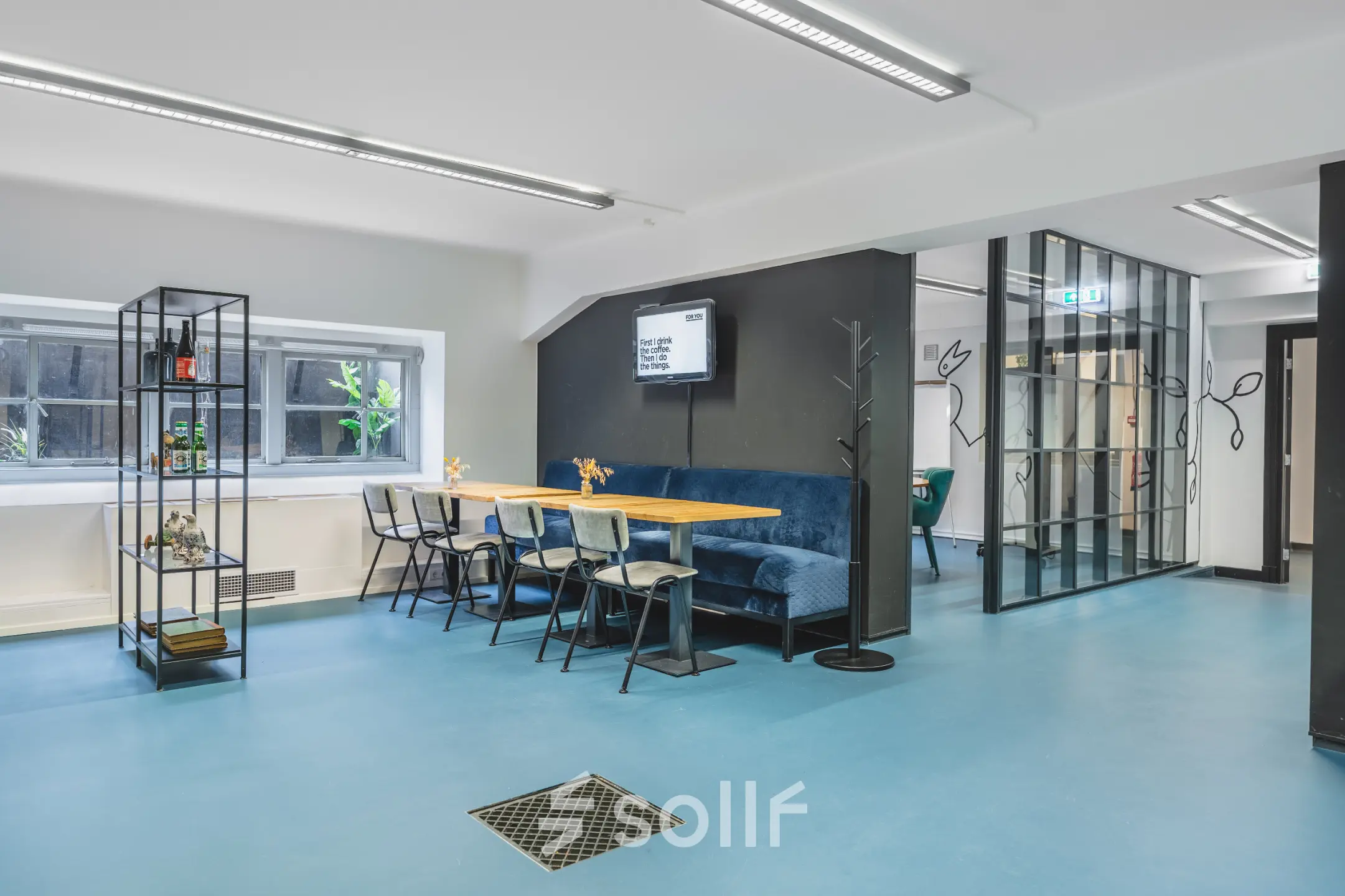 Interior view of a furnished office space rental at Ceresstraat 13, Breda Centrum-Station featuring modern seating and a meeting area.
