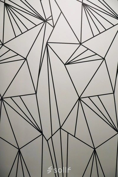 Abstract geometric wall design in an office to rent at Rue du Congres 37, Brussels Center.