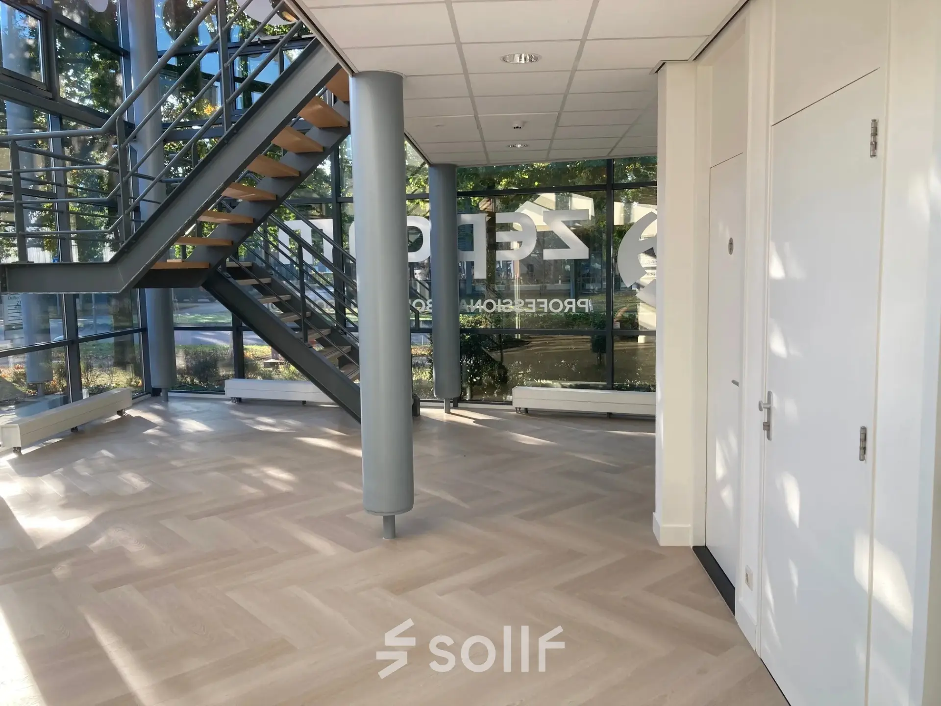Spacious and bright entrance area at Delftechpark 17-19 in Delft, offering potential office space rental.