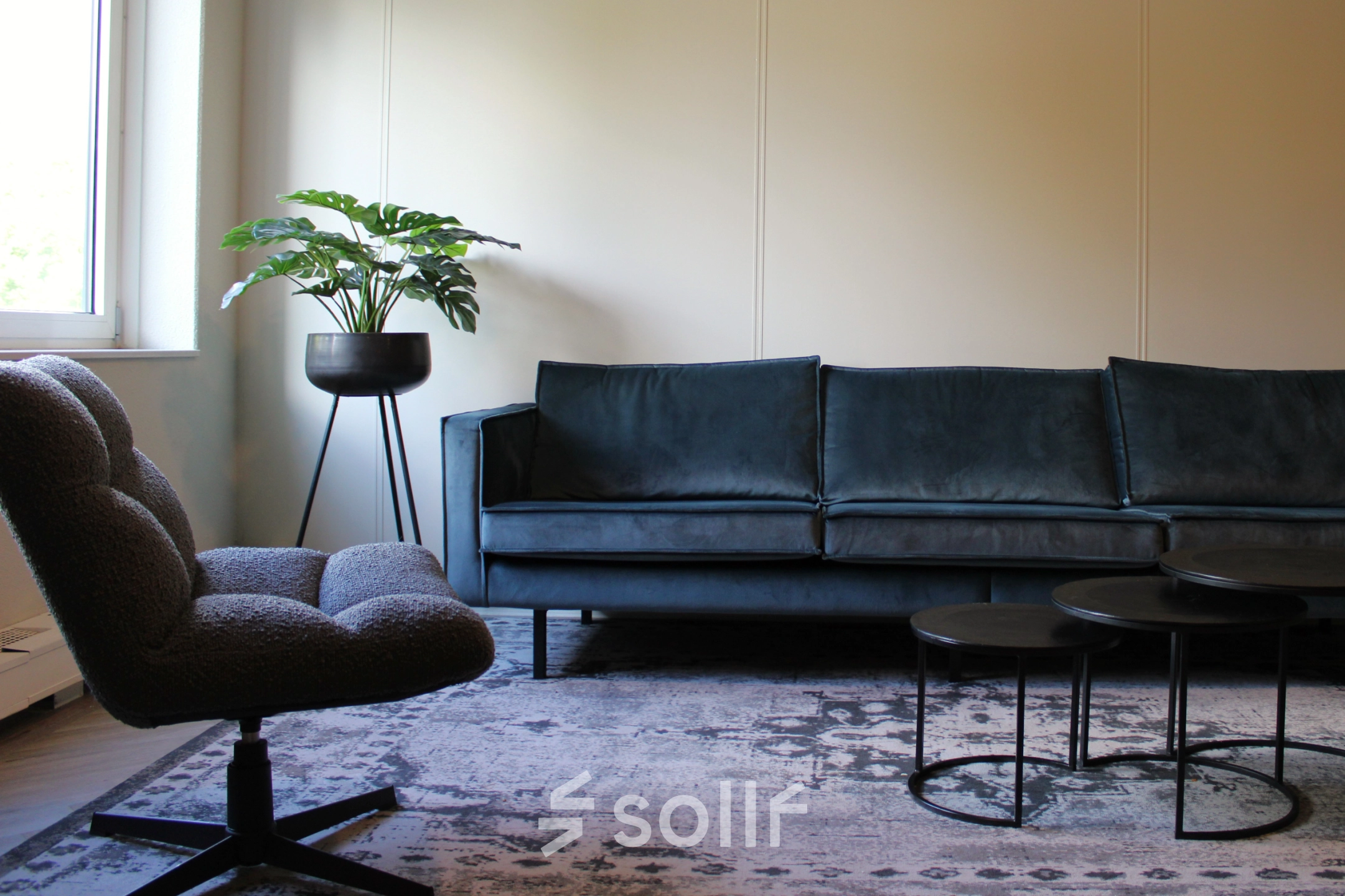 Furnished office space at Keulenstraat 10, Deventer with a stylish couch and armchair, ideal for rent office space opportunities.