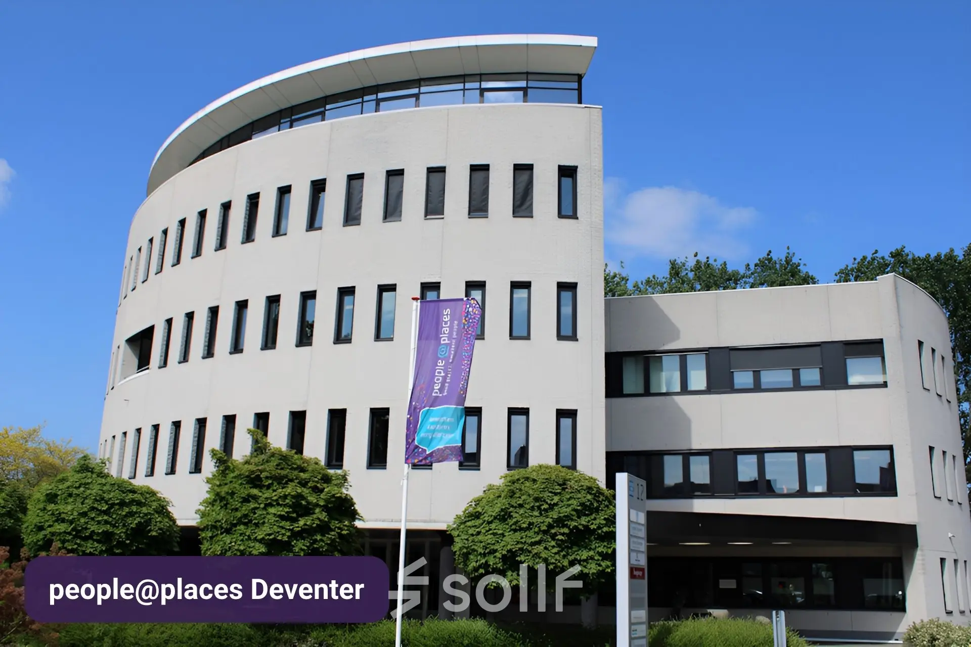 Exterior view of an office building at Keulenstraat 12, Deventer, suitable for office space rental.