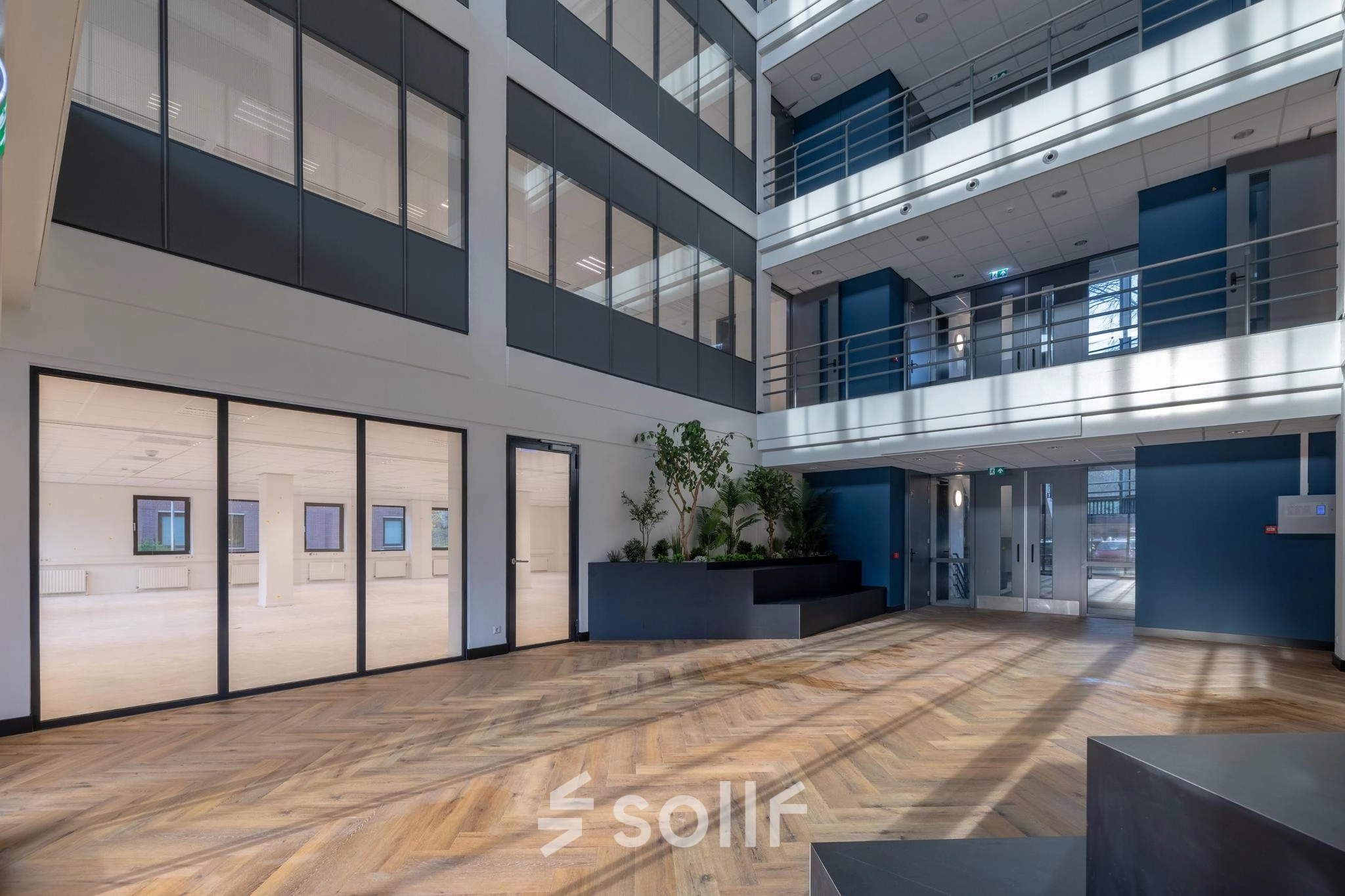 Interior view of Wisselwerking 40-48 in Diemen, showcasing office space rental with hardwood flooring and a modern, open floor plan.