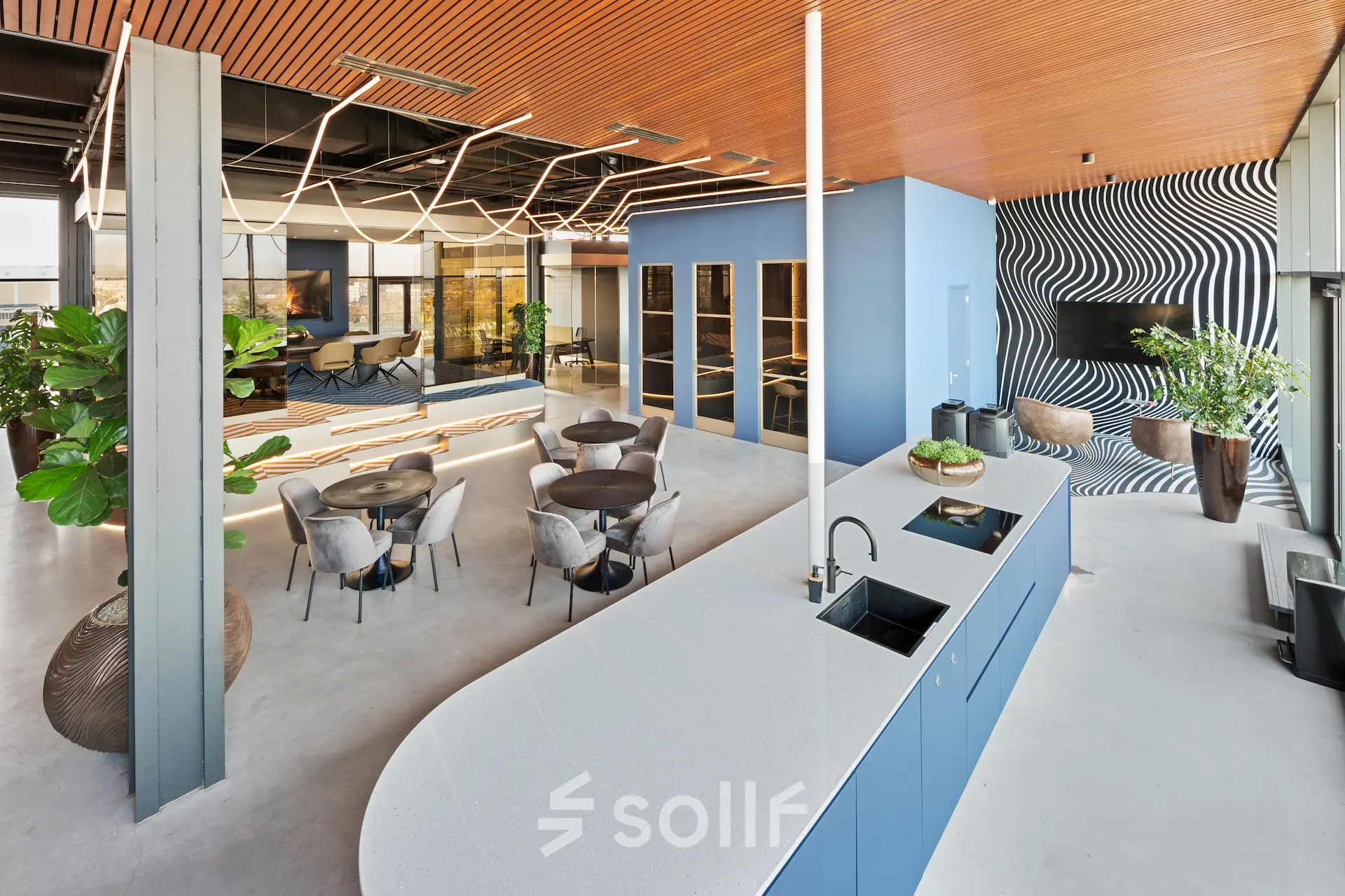 Stylish furnished interior at Achtseweg Zuid 159R in Eindhoven Strijp-S, featuring modern office spaces with sleek design elements perfect for office space rental.