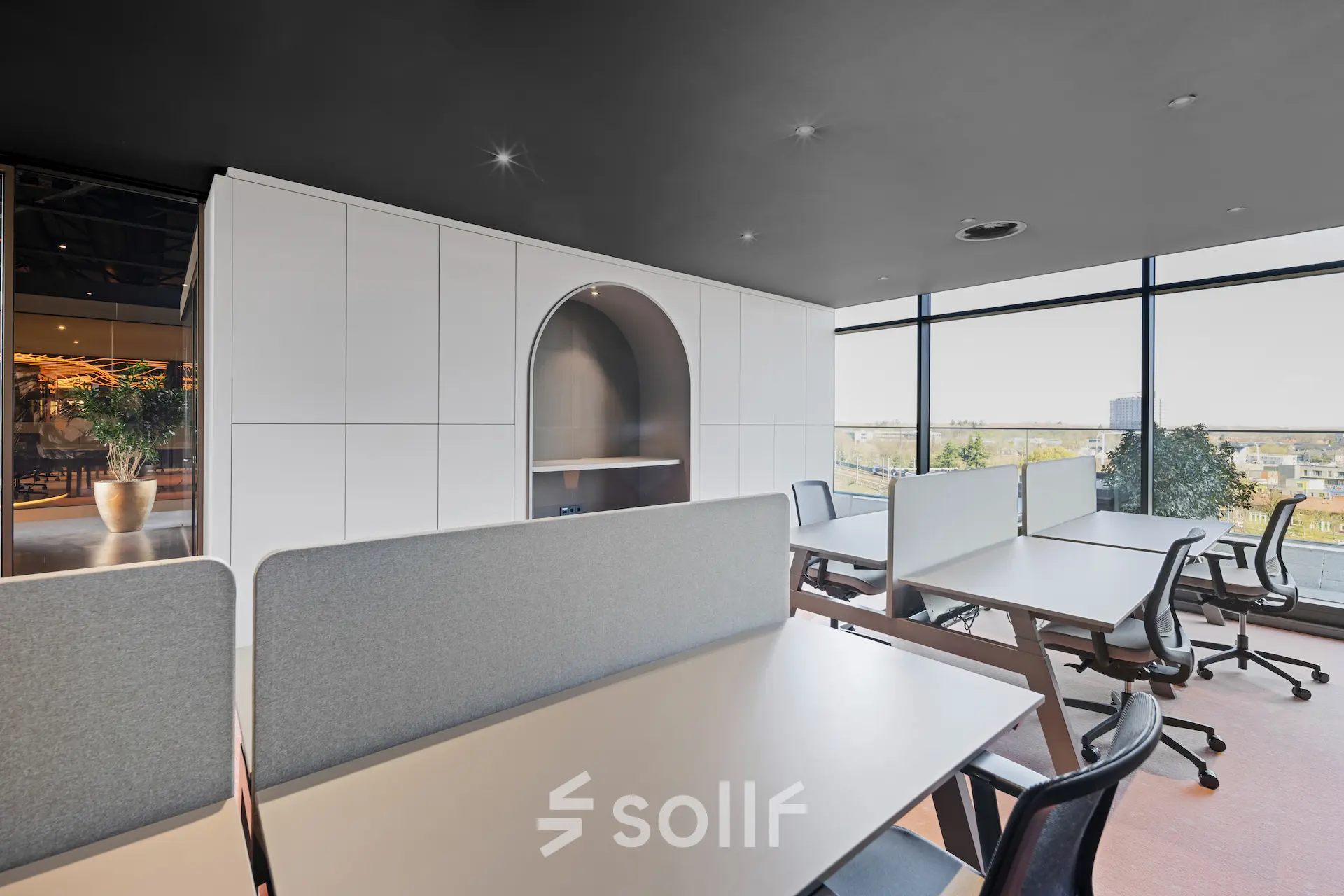 Bright office space at Achtseweg Zuid 159R, Eindhoven Strijp-S with modern desks and chairs available for rent.