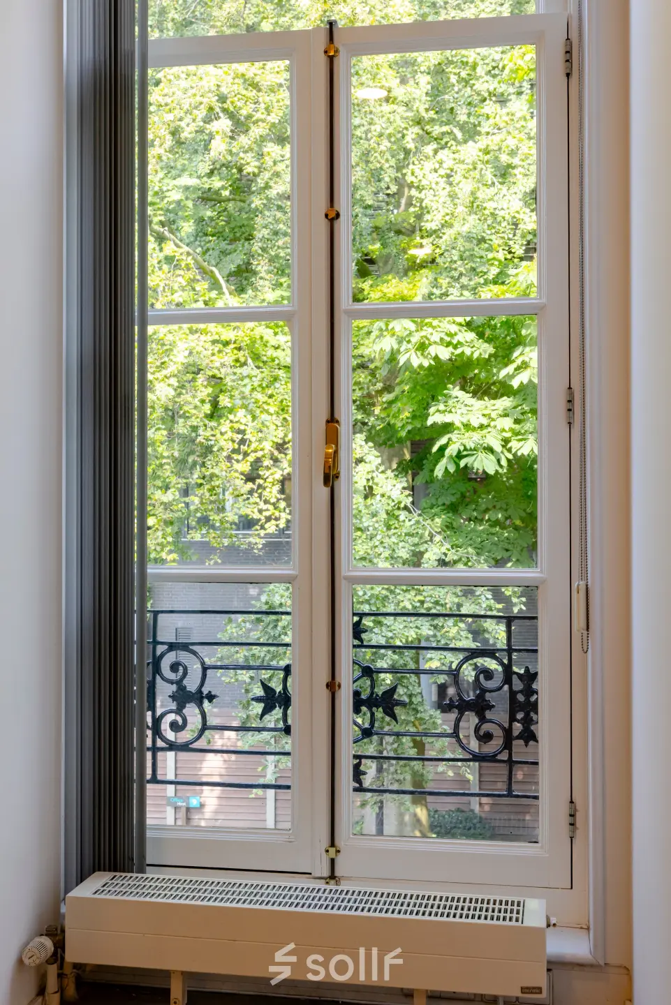 Bright office interior at Kennemerplein 20, Haarlem Centraal Station, featuring large windows with a view of lush greenery. Ideal for office space rental.