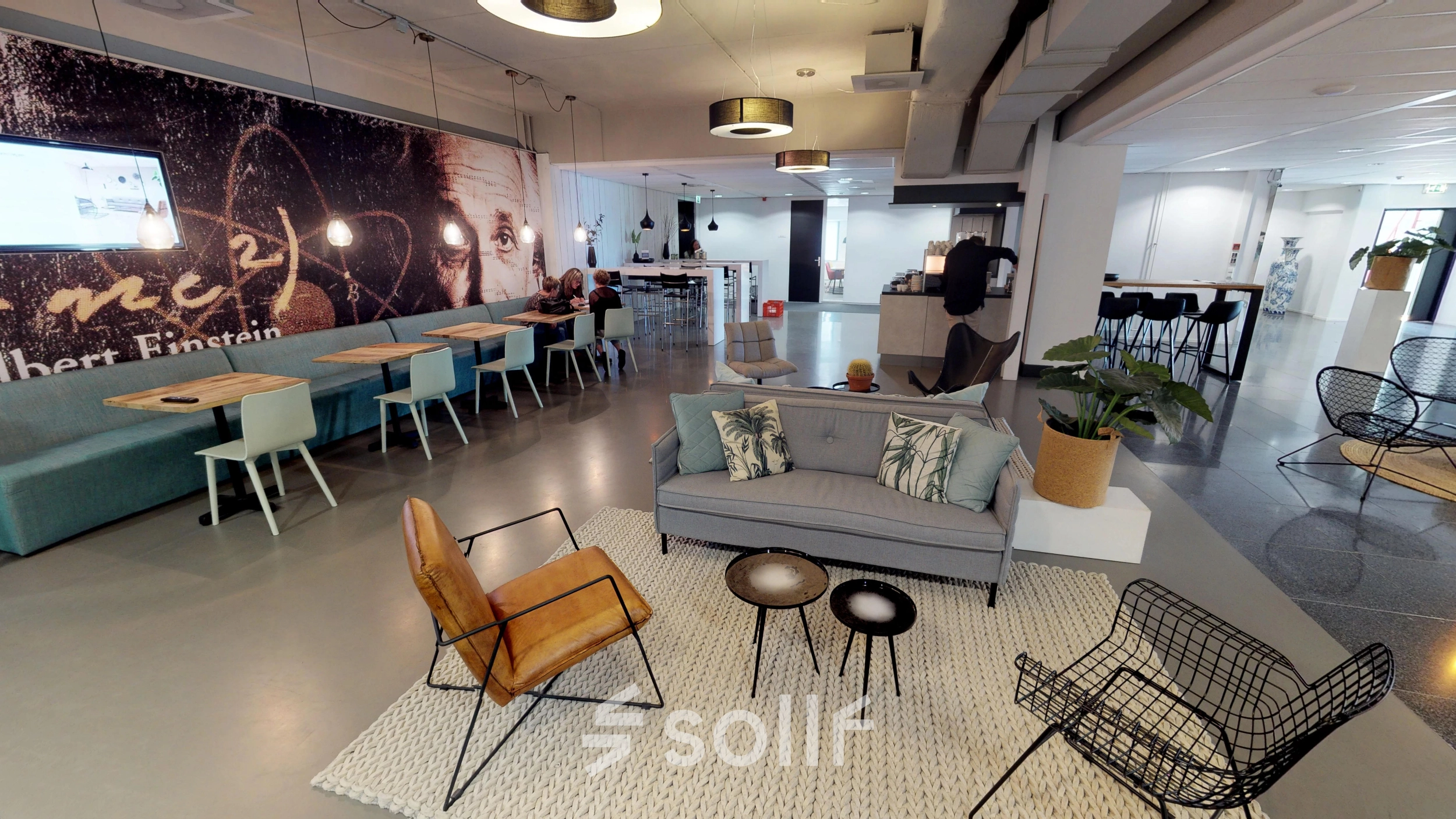 Stylish office space at Meidoornkade 22, Houten, featuring modern furnishings and multiple work areas. Ideal for those seeking office space rental with creative, open-floor layouts.