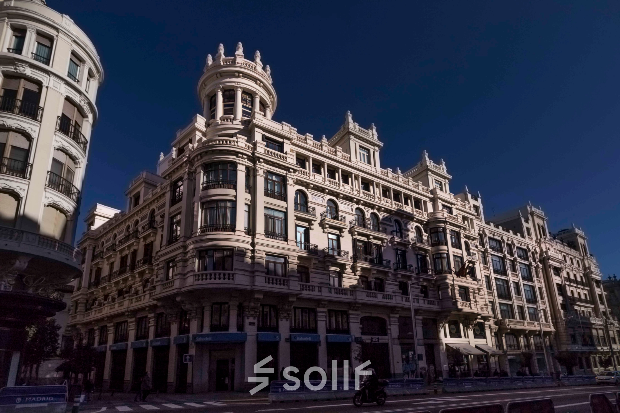 Historic building at Calle Gran Vía 6, perfect for office space rental in Madrid Center.