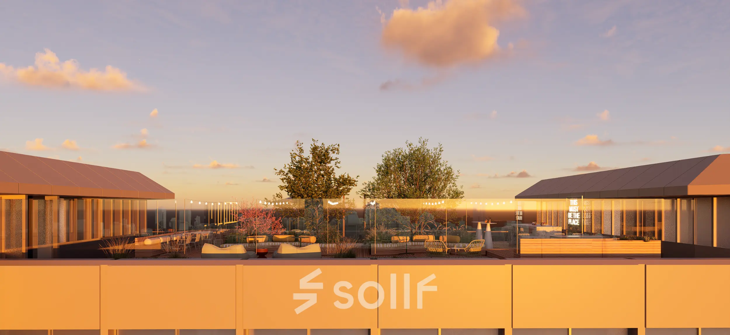 Rooftop area at Marten Meesweg 101, Rotterdam Alexander, featuring outdoor seating and greenery for office space rental.