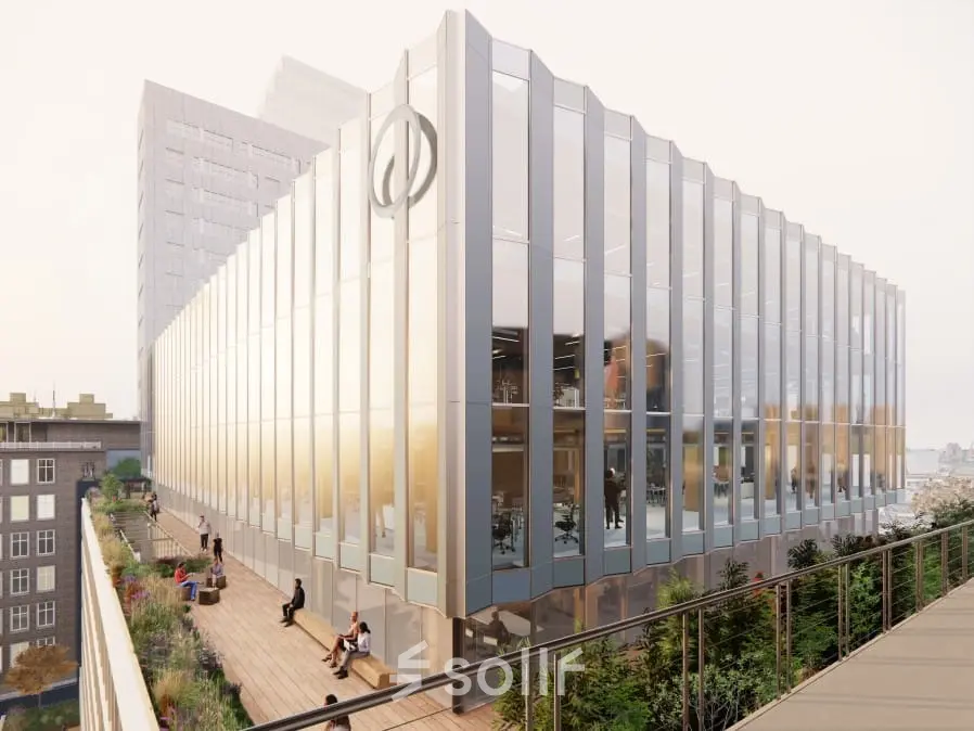 Exterior view of the office building at Coolsingel 75, Rotterdam Center, showcasing modern architecture with glass panels and natural light. Ideal location for office space rental.