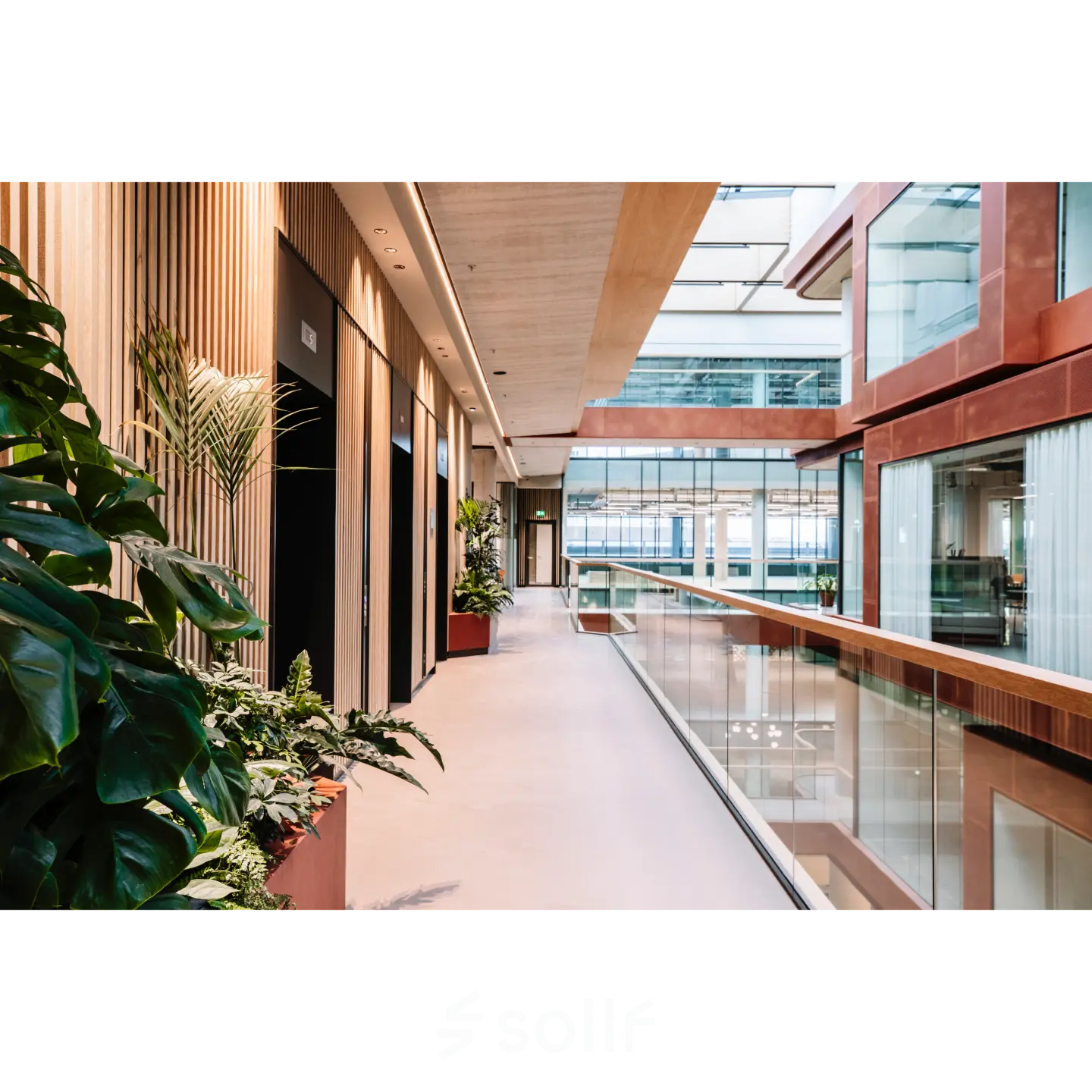 Modern interior hallway at Hoogstraat 185, Rotterdam Center, perfect for office space rental with sleek design and natural lighting.