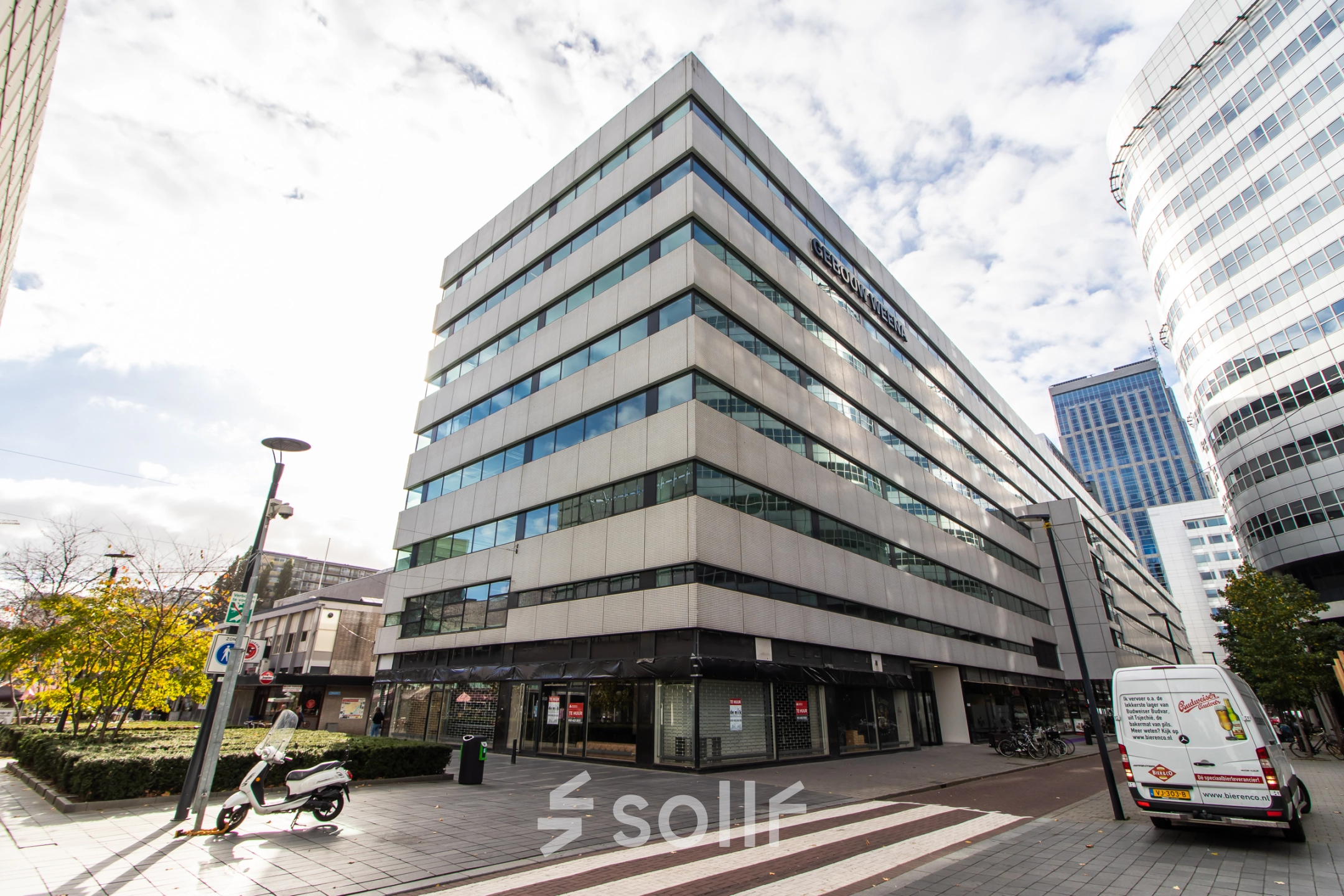 Exterior view of office building at Weena-Zuid 130, Rotterdam Central Station, available for office space rental.