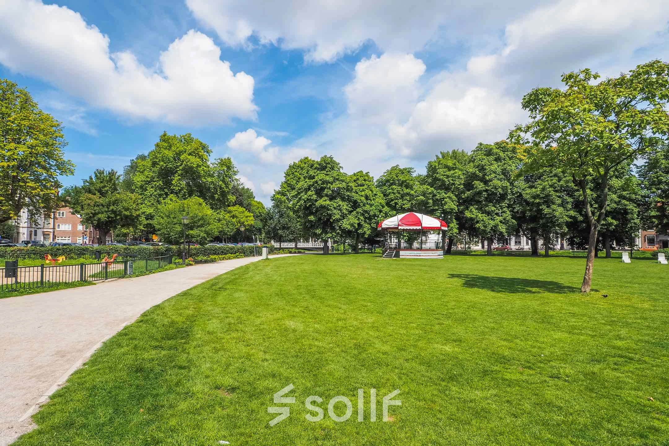 Scenic outdoor view with green lawn and a path, ideal for rent office space nearby Brigittenstraat 22, Utrecht Center.