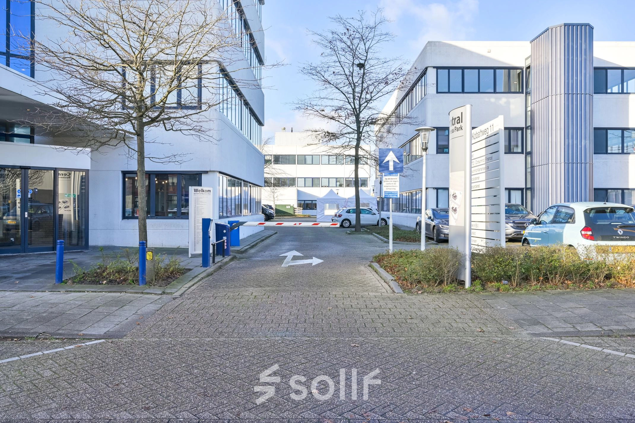 The exterior view of an office building at Kobaltweg 11, Utrecht Lage Weide, showcasing office space rental opportunities.