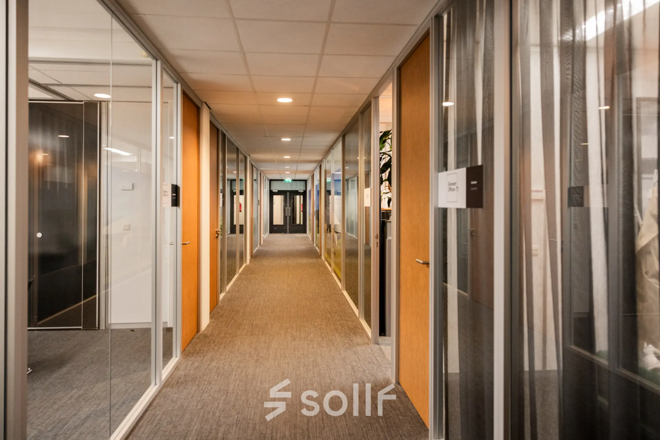 Modern hallway at Winthontlaan 200, Utrecht South, showcasing office spaces available for rent.