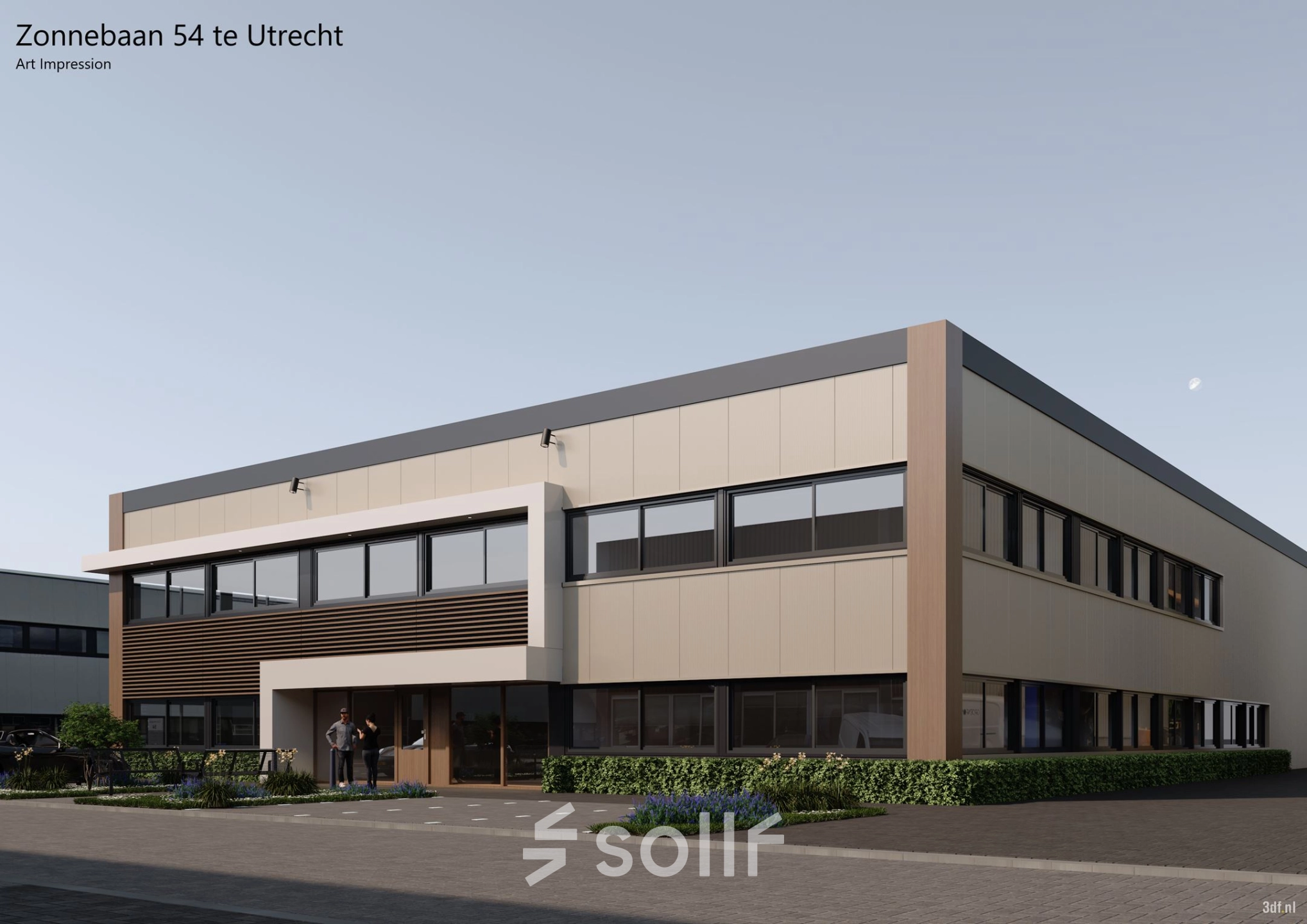 Exterior view of the office building at Zonnebaan 54, Utrecht West, ideal for office space rental.