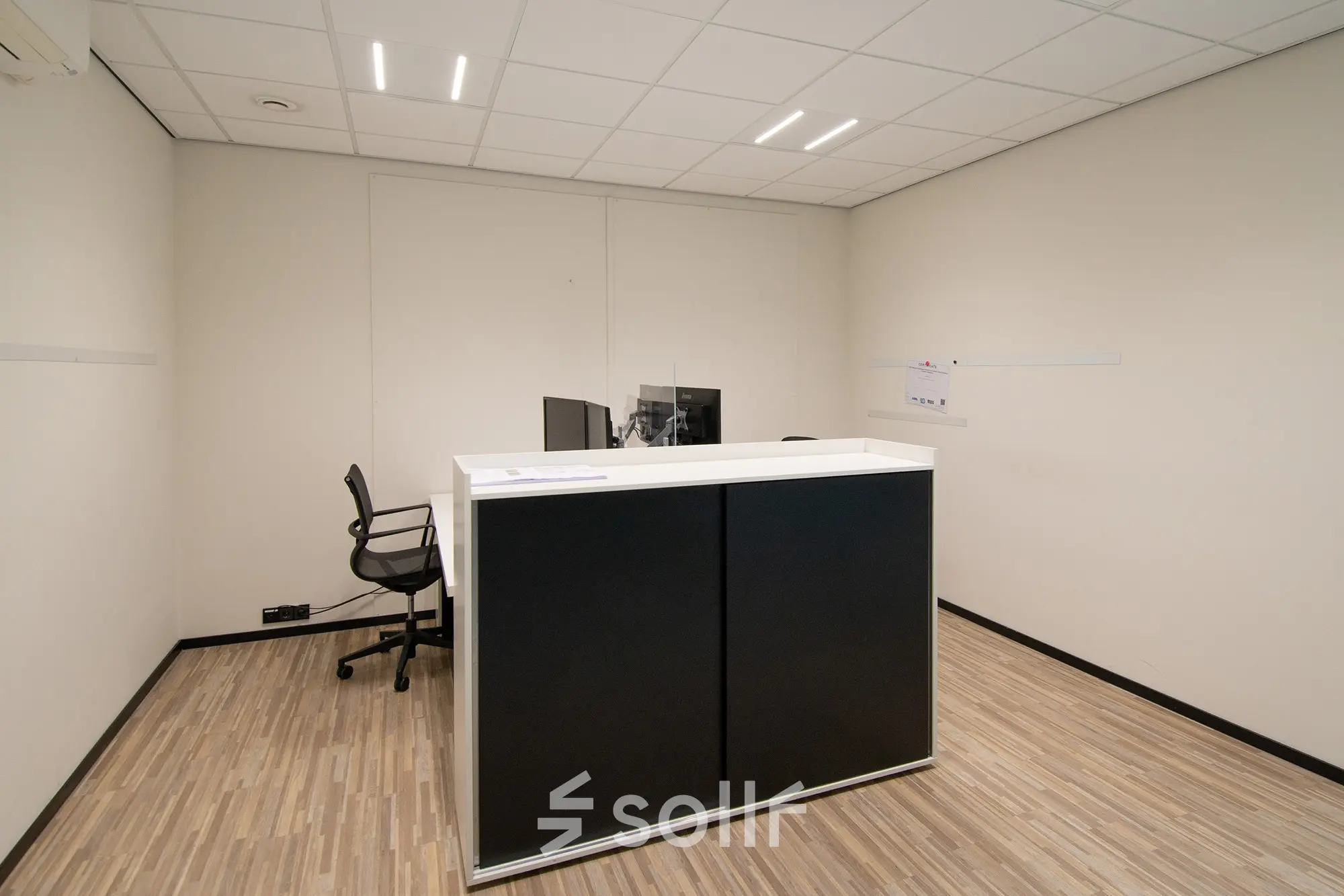 Office space rental at Gildestraat 13, Velp featuring a minimalist interior with a desk and chair, suitable for businesses seeking an office to rent.