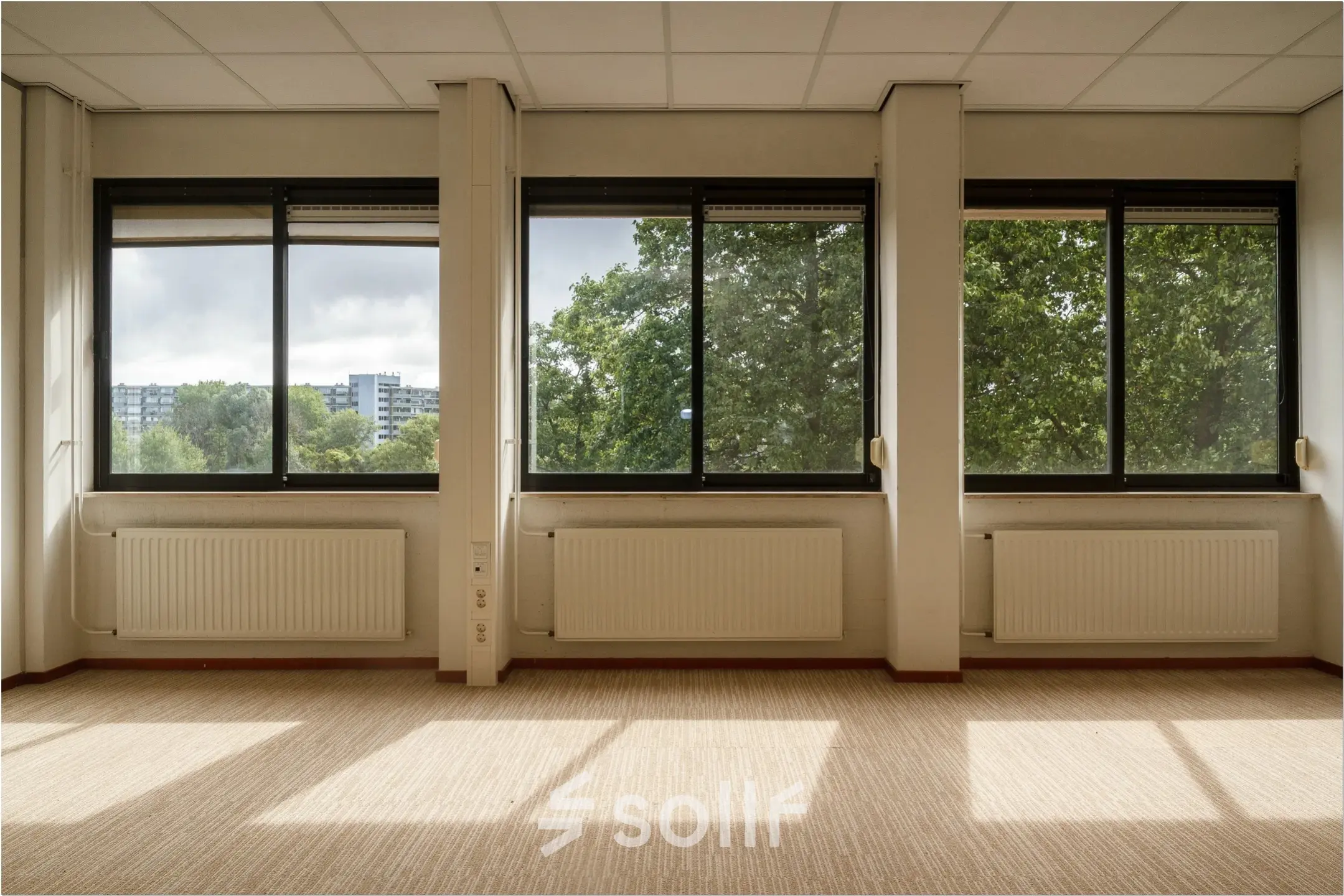 Bright office space with large windows overlooking a green area at Bredewater 26, Zoetermeer, ideal for rent office space seekers.