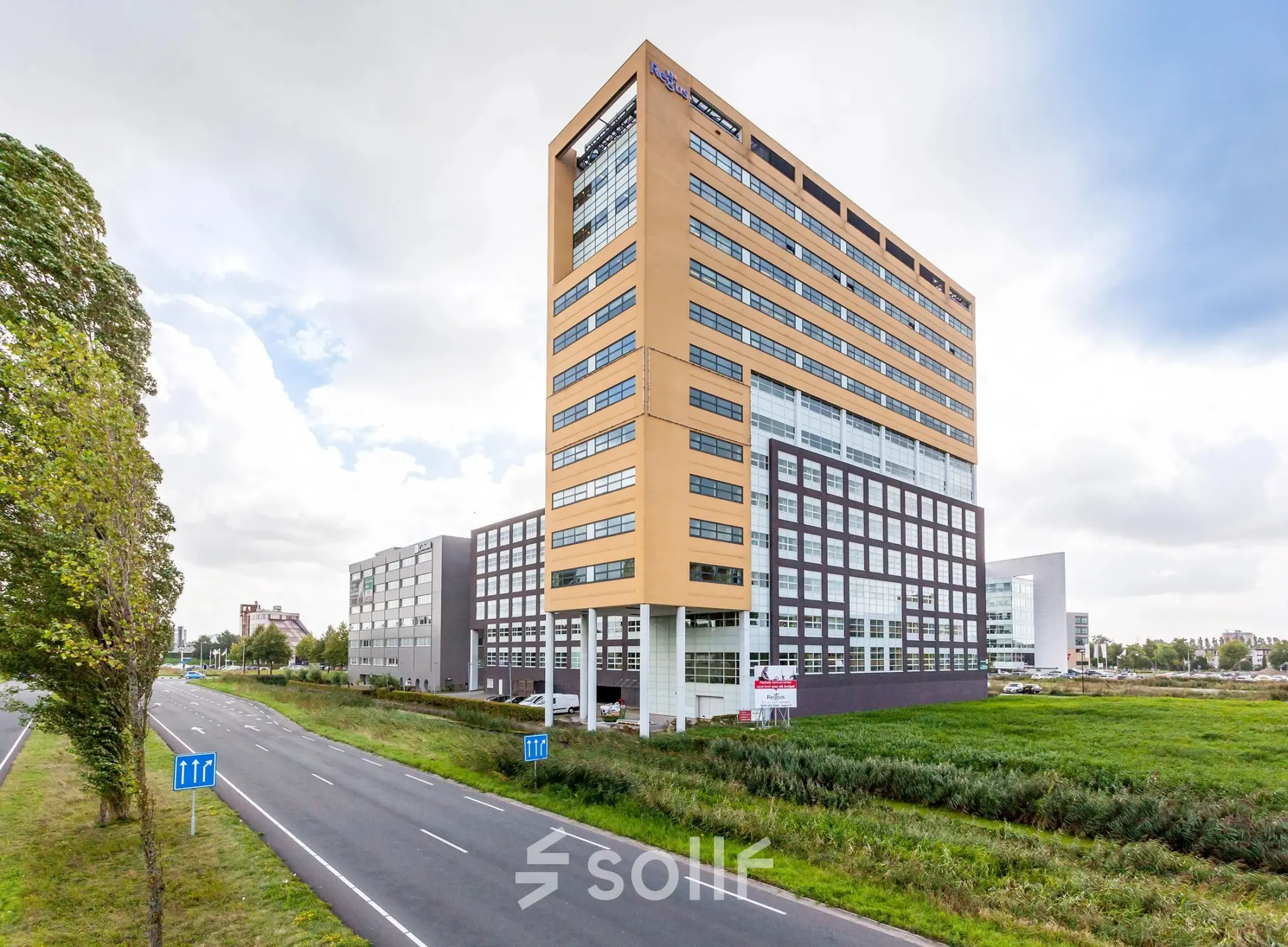 Exterior view of a modern office building at Louis Braillelaan 80, Zoetermeer, ideal for office space rental.