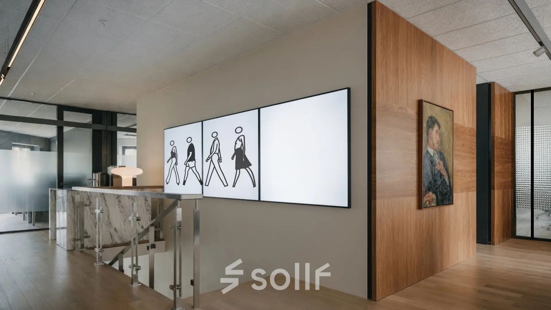 Stijlvolle kantoorruimte op Weteringschans 126, Amsterdam Centrum, met moderne kunst aan de muur en glaspartities.