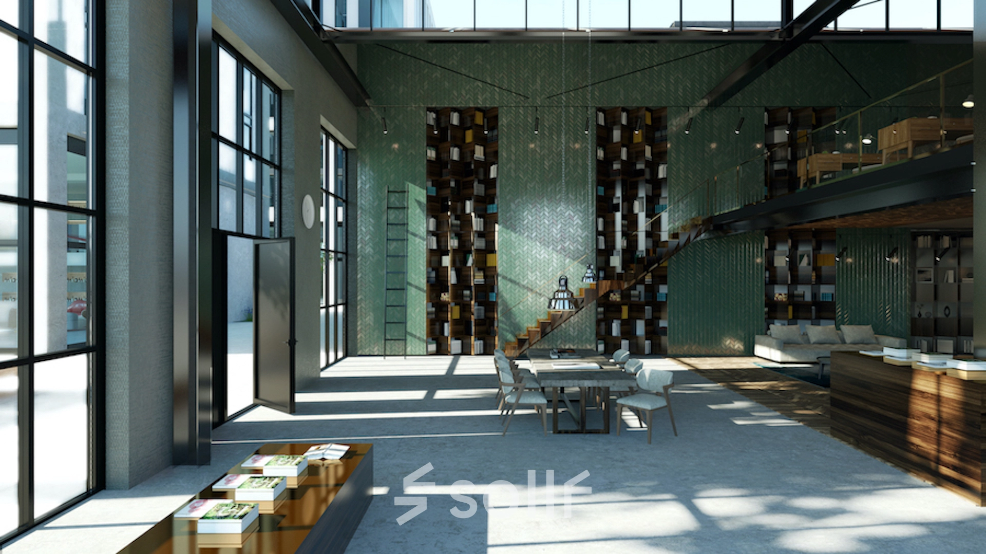 Moderne kantoorruimte te huur in Amsterdam Noord met hoge plafonds, veel natuurlijk licht en stijlvolle meubels. Ideaal voor werkruimtes met een open indeling en creatieve sfeer.