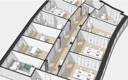 3D-Grundriss eines Büros in der Nüschelerstrasse 31, Zürich City, ideal für Unternehmen, die eine bürofläche mieten möchten.