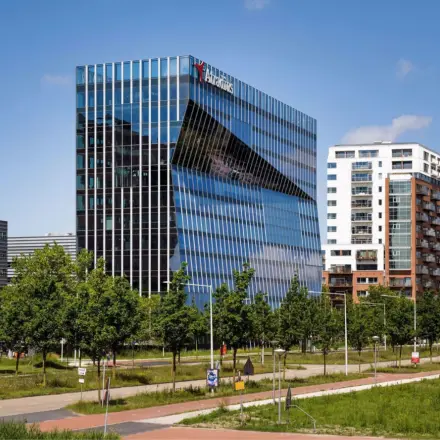 Exterior view of office buildings at David Ricardostraat 1, Amsterdam Riekerpolder, suitable for office space rental.