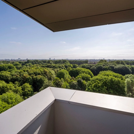 View from the office to rent at Nachtwachtlaan 20, Amsterdam West, overlooking a lush, green landscape.