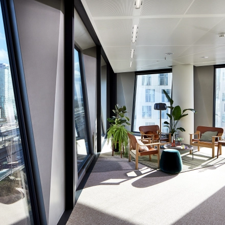 Bright office space located at Hildegard Von Bingenstraat 44 in Amsterdam Zuidas, featuring large windows and city views, ideal for rent office space or office space rental.