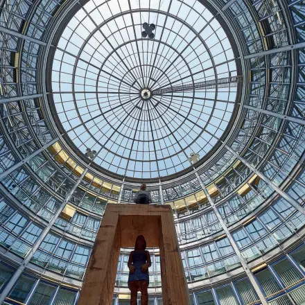 Panoramic view of the glass dome at Koppenstraße 93, offering a unique architectural feature for an office to rent in Berlin Friedrichshain.