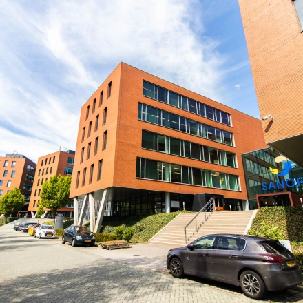 Exterior view of modern office buildings at Kampenringweg 45, Gouda, ideal for office space rental.