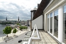View from the office balcony at Colonnaden 5, Hamburg Neustadt, showcasing a scenic cityscape perfect for those considering office space rental.