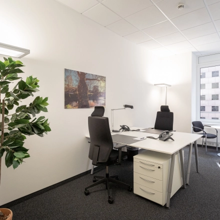 Furnished office space at Raboisen 38, Hamburg Old Town, featuring desks, chairs and office equipment, ideal for office space rental.