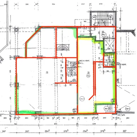 Blueprint layout of Wilhelminasingel office space rental in Maastricht, showcasing potential workspaces.