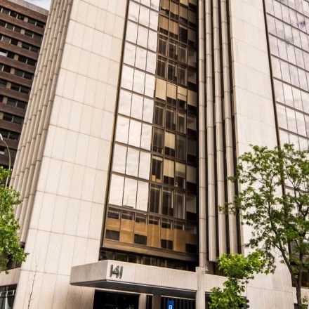 View of the exterior office building at Paseo de la Castellana 141, Madrid Azca, available for rent office space.