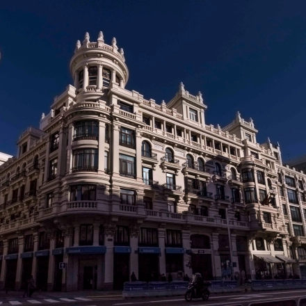 Historic building at Calle Gran Vía 6, perfect for office space rental in Madrid Center.