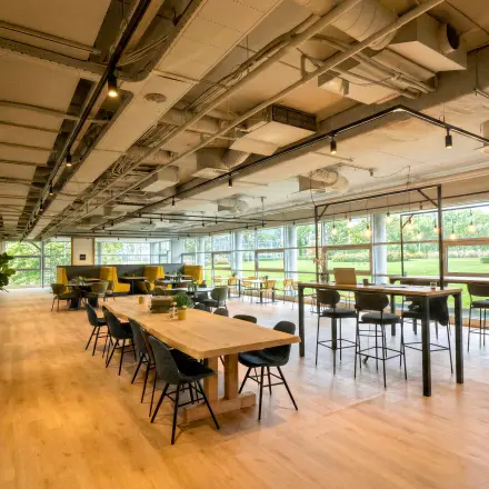 Spacious and modern furnished workspace with natural light at Boeing Avenue 1-19. Ideal for office space rental in Schiphol Rijk.