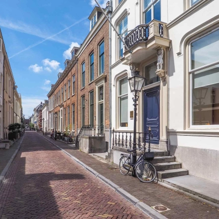 Street view of Brigittenstraat 22 in Utrecht Center, showcasing classic architecture perfect for office space rental.