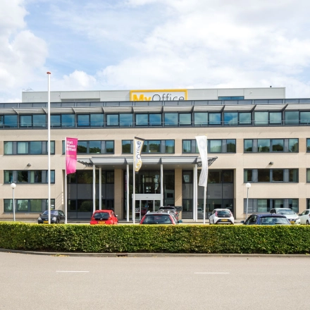 Exterior view of the office building at Computerweg 22, Utrecht Lage Weide, showcasing available office space rental options.