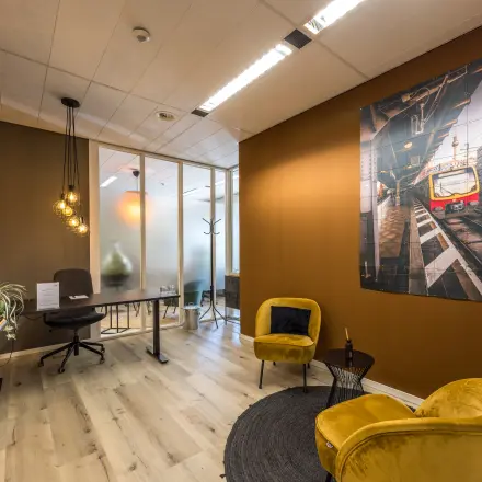 Furnished office space at Goeman Borgesiuslaan 77, Utrecht North, featuring stylish seating, a desk, and modern decor, ideal for rent office space seekers.